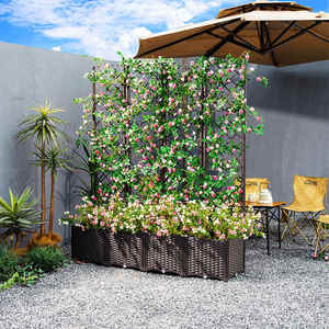 Jardinera Rectangular Elevada para Jardín, con Enrejado para Plantas Trepadoras, Orificios de Drenaje, Ruedas Opcionales, Material PP Resistente - Product Image 6