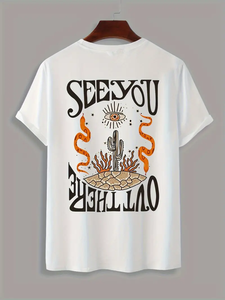 Camiseta de algodón con cuello redondo para hombre "SEE YOU" Desert Vibes Design Camiseta personalizada con estampado de serpientes <span class=keywords><strong>cactus</strong></span> y estrellas Camisetas gráficas - Product Image 3
