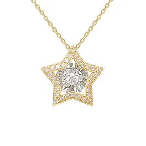 Desain mewah 18K emas padat dengan berlian menari bentuk bintang liontin Flash O rantai kalung untuk wanita gadis perhiasan grosir