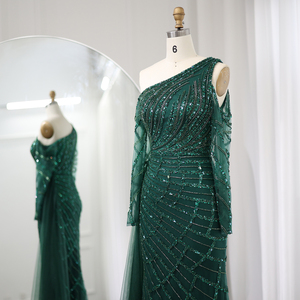 <span class=keywords><strong>Verde</strong></span> <span class=keywords><strong>smeraldo</strong></span> monospalla sirena <span class=keywords><strong>abito</strong></span> da sera con gonna a maniche lunghe di lusso abiti da festa di nozze Dubai Sz413-1 - Product Image 4