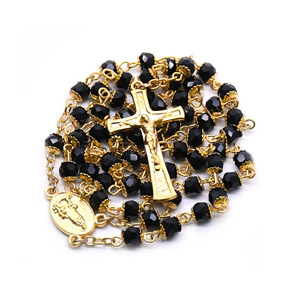 Rosario JUXINDA in Vetro Nero, Classico Rosario Cattolico con Crocifisso |   Lutto Tradizionale e Preghiera Quotidiana - Product Image 2