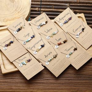 Collane all'ingrosso alla moda con pietre naturali dei Dodici Segni Zodiacali, collane con catena in acciaio inossidabile e biglietti in carta - Product Image 3