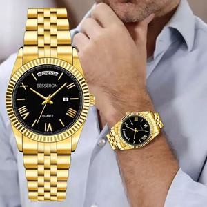 Relojes de Cuarzo de Lujo Besseron Golden, Relojes de Pulsera con Brazalete de Oro, Relojes de Pulsera Creativos de Acero Inoxidable - Product Image 1