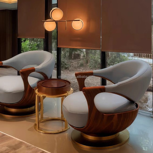 كرسي استرخاء أنيق من الخشب الصلب، كرسي بذراعين من خشب الدردار والجوز، تصميم عصري جديد ومبتكر، أثاث بكرسي أريكة من الجلد الطبيعي - Product Image 4