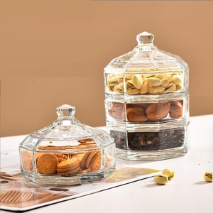 <span class=keywords><strong>Pot</strong></span> à bonbons en verre classique et durable, octogonal à trois couches, multifonctionnel, pour bonbons et sucres, avec couvercle - Product Image 1