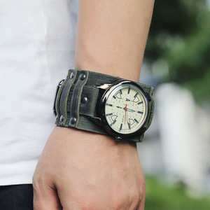 Nouvelle <span class=keywords><strong>montre</strong></span> à aiguilles en <span class=keywords><strong>cuir</strong></span> véritable pour hommes, bracelets pour femmes, bracelets larges pour hommes, <span class=keywords><strong>bracelet</strong></span> punk vintage rétro bohème, cadeau de bijoux - Product Image 2