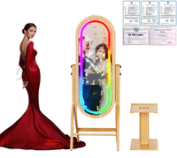 Photobooth de Luxe en Bois 2026 avec Écran Tactile 21,5 Pouces, Cadre Lumineux RGB Télécommandé et Miroir à Vis pour Mariages et Événements Professionnels
