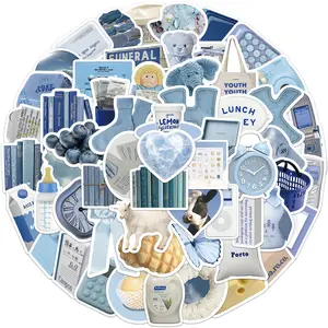 50Pcs Blue Life Clock Heart Ins Dairy Graffiti Die Cut Shape Adhesive Sticker For Decoration Scrapbook