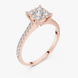 Anillo de Diamantes en Oro Rosa con Halo, Anillo de Compromiso, Corte Redondo, Joyería Nupcial - Product Image 4
