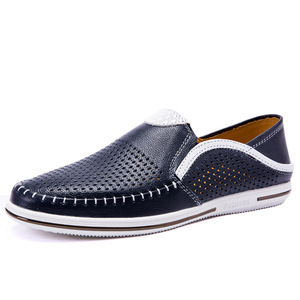 Mocassins respirants en cuir perforé pour hommes, chaussures décontractées à bout rond, chaussures de conduite légères à semelle en caoutchouc flexible - Product Image 4