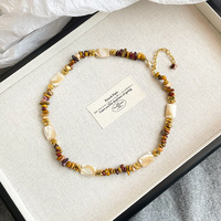 Kalung Batu Alam Halus Gaya Boho, Batu Kerikil, Buatan Tangan, Rantai Berlapis Emas dengan Manik-manik Kuningan, Aksesoris Perhiasan