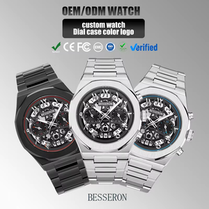 Montre pour homme en acier inoxydable, mouvement à quartz japonais, résistante à l'eau, chronographe lumineux, squelette de luxe, personnalisable - Product Image 3