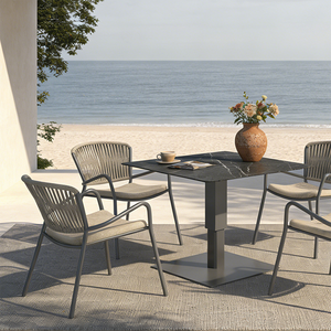 Ensemble de salle à manger d'extérieur DWOO <span class=keywords><strong>5</strong></span> pièces avec structure en aluminium moderne et chaises en corde rembourrées pour patio et balcon - Product Image 3