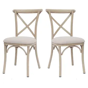 Silla de comedor de aluminio antigua, con respaldo cruzado, imitación de madera, para restaurante - Product Image 1