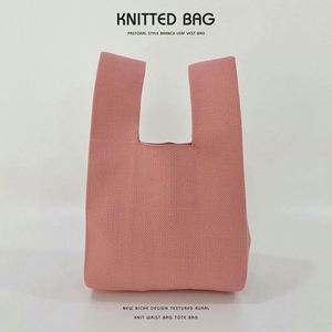 Bolso de Mano Personalizado de Punto Liso, Bolso Pequeño con Nudo en la Muñeca, Bolso Tote de Ganchillo Sólido para Mujer - Product Image 6