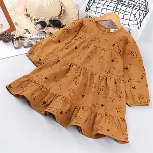 女の赤ちゃんの服の販売春秋長袖の赤ちゃんのドレス茶色の韓国風フリルかわいい幼児の女の子の服