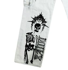 Jeans en denim pour homme de haute qualité, impression personnalisée, lavage blanc, coupe droite, streetwear, hip-hop, OEM ODM, décontracté, coton respirant, 2026 - Product Image 3