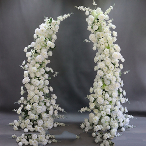 Arche de fleurs blanches en soie pour toile de fond de mariage, arrangement floral en trompette, décoration - Product Image 2