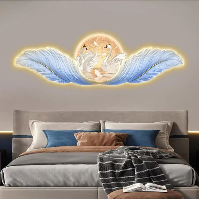 Modern Art Led Swan Feather Acrylic UV Cutting Edge Hand-Crafted Home Wall Decor For Living Room Bedroom Decoration