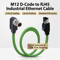 Kabel Ethernet Industri Profinet M12 D-Code 4-Pin RJ45 IP67 CAT5e Terproteksi Inti Tembaga AWG22 Selubung Hijau PUR Panjang Sesuai Pesanan