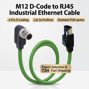 Kabel Ethernet Industri Profinet M12 D-Code 4-Pin RJ45 IP67 CAT5e Terproteksi Inti Tembaga AWG22 Selubung Hijau PUR Panjang Sesuai Pesanan - Product Image 1