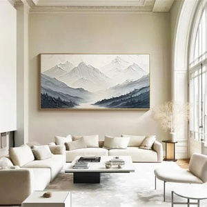 Peinture à l'huile personnalisée minimaliste texturée, paysage de montagne gris et blanc, décoration murale 3D pour la maison ou le bureau, toile encadrée - Product Image 6