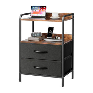 Mesita de Noche <span class=keywords><strong>con</strong></span> Estantes de Almacenamiento, Mueble Pequeño <span class=keywords><strong>con</strong></span> 2 Cajones, Mesita de Noche Sencilla y Moderna - Product Image 6
