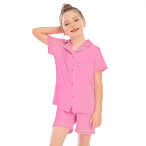 Дизайнерская летняя хлопковая ночная рубашка для девочек из двух предметов, одежда для сна, детский пижамный комплект