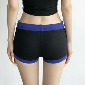 Vintage Color Block Knit Shorts Women Low Waist <b>Drawstring</b> Slim Fit Sports Casual Shorts - Product Image 4