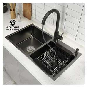 304 Évier double fait à la main de haute qualité Or Évier de cuisine de luxe Double bol - Product Image 4