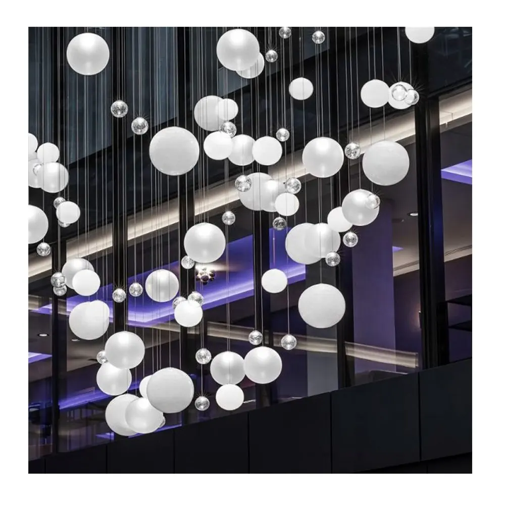 designer chandelier ball white clear crystal blown glass bubble ceiling hanging pendant light for hotel lobby restaurant
