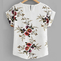 Blusa de Moda de Verano con Estampado Floral Pulóver Casual para Damas Camisa de Manga Corta para Mujer con Cuello Redondo