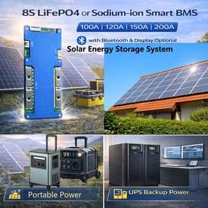 BMS intelligent 8S 24V 100A 150A 200A pour batteries LiFePO4 et Sodium-ion avec Bluetooth pour onduleur solaire et stockage d'énergie - Product Image 2