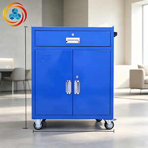 Blue Lockable Tool Cabinet Rolling Storage Locker with <b>Wheels</b> <b>Drawer</b> Double Door Workshop Organizer - Product Image 2
