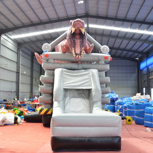 Château gonflable sur le thème des dinosaures de nouvelle conception commerciale avec toboggan pour les fêtes en plein air et les maisons de rebond pour enfants - Product Image 1