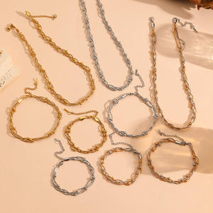 طقم سوار قلادة عنق من الفولاذ المقاوم للصدأ للنساء متعدد الخيوط سلسلة ثعبان دائرية هندسية - Product Image 4