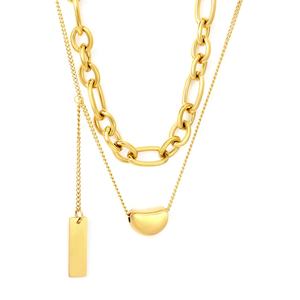 Collar de Acero Inoxidable Chapado en Oro de 18K con Corazón, Cadena Cubana Geométrica Simple de Doble Capa, Joyería para Mujer - Product Image 1
