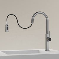 Robinet de cuisine monocommande gris anthracite avec douchette extractible double fonction, col de cygne en laiton, eau chaude et froide