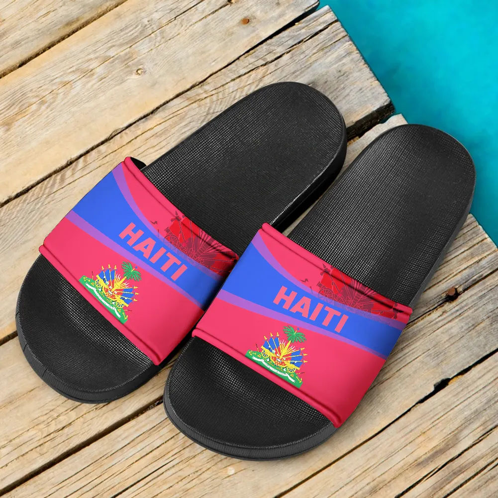 Дизайнерские мужские тапочки ЭВА на заказ, сандалии, красные и синие Тапочки с флагом Гаити, Повседневная Удобная домашняя обувь без застежки для женщин и мужчин