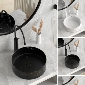 <b>Round</b> Countertop <b>Basin</b> Ceramic Single Hole Easy Cleaning Bathroom Sink - Product Image 3