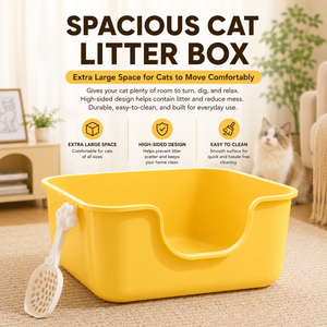 [Apilable] Caja de arena para gatos XL con parte superior abierta, valla alta de 10 pulgadas, inodoro para gatos antideslizante, bandeja de arena duradera para mascotas, lista para FBA - Product Image 1