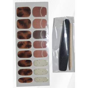 Autocollants pour ongles semi-durcis couleur marron automne, origine Corée, gel UV uréthane, non toxique, sans BPA, lot en vrac avec lime et bâtonnet - Product Image 1