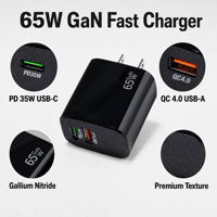 Chargeur mural USB 65W à charge rapide, prise US/EU, adaptateur d'alimentation pour téléphone portable compatible QC4.0 35W