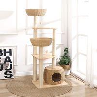 Arbre à chat moderne de luxe en bois avec poteau à gratter en sisal, hauteur réglable, lit pour chat durable et structure d'escalade