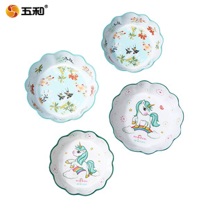Wuhe Melamine Bowl Set Cartoon Unicorn Floral Design Childrens Tableware Party Use 4Pcs - Product Image 1
