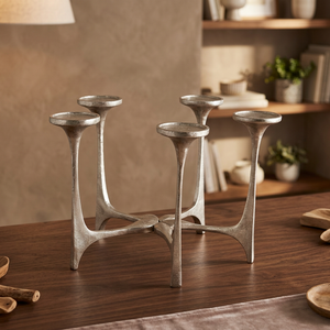 Candelabro Ritual de Cinco Brazos, Plateado, Metálico, Soporte para Velas, Decoración Duradera para el Hogar - Product Image 5