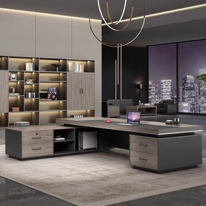 Conjunto de escritorio y silla ejecutiva moderna para CEO, muebles de oficina para gerentes con gabinete de almacenamiento y soporte para portátil para profesionales. - Product Image 4