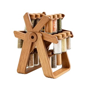 Wooden Rotating <b>Spice</b> Rack 6 Tier Airtight Glass <b>Jars</b> With Wooden Lids Kitchen Countertop Organizer - Product Image 5