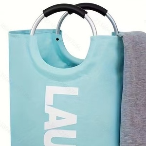 Large 90L/38*79CM Aluminum Ring Laundry Basket Double Fabric Padded Collapsible <strong>Storage</strong> <strong>Hamper</strong> for Room Bathroom Foldable - Product Image 4