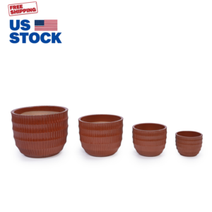 Mdj Ensemble de 4 pots de fleurs en céramique, jardinières rondes pour l'intérieur et l'extérieur, décoration de jardin et de maison, style rustique moderne - Product Image 1